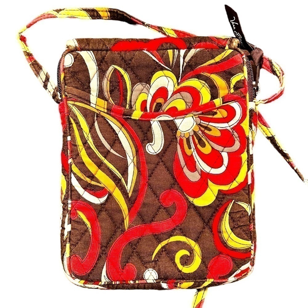 Vera Bradley Puccini Mini Crossbody Hipster Retried Brown Yellow Quilted Cotton - Picture 2 of 15